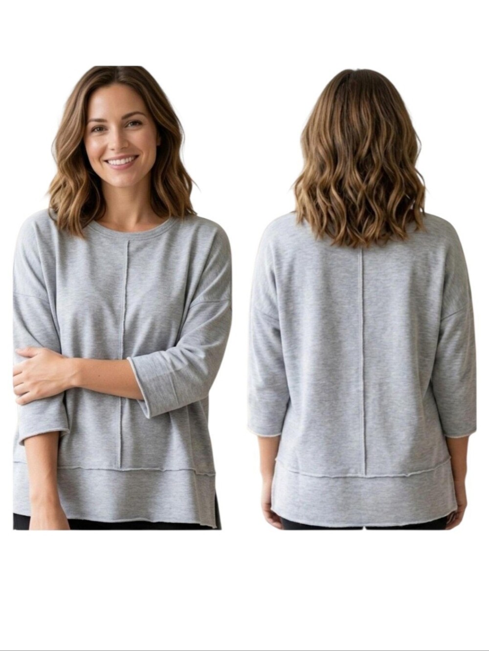 Spanx Perfect Length Dolman Sweatshirt Heathered Gray Sz M Relaxed Oversized